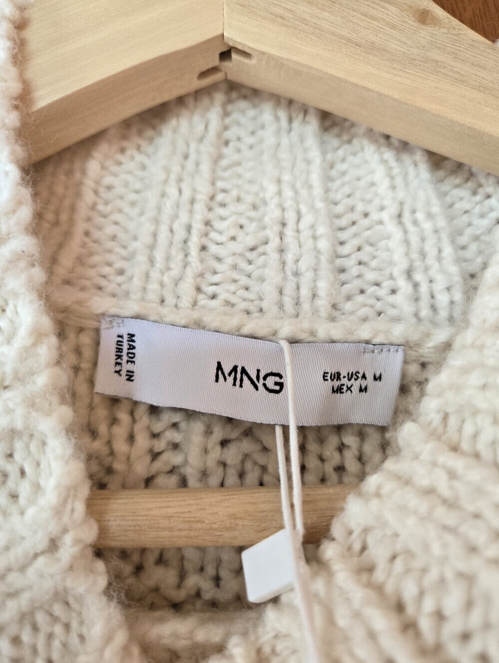 NWT Mango Chunky-knit Sweater With Perkins Neck, Ecru Cream Color - Picture 5 of 10